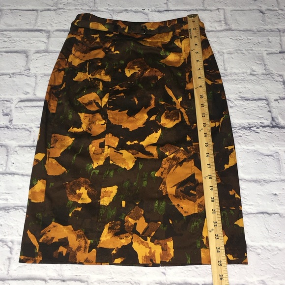 New York & Company Abtract Floral Brown Yellow Stretch Pencil Skirt - Women’s 2 - Picture 5 of 12